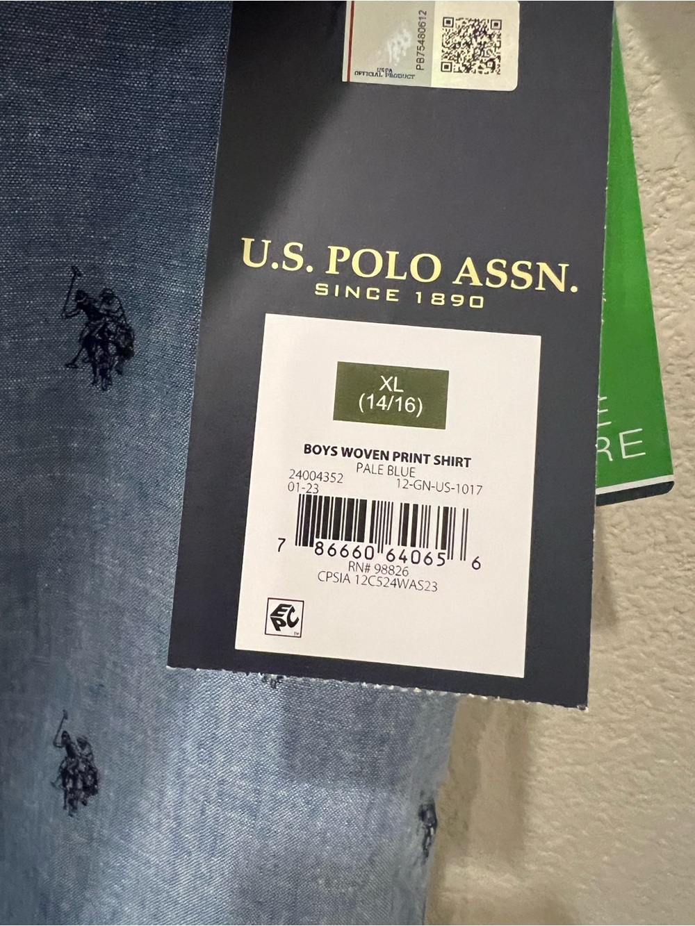Boy’s U.S. Polo Assn. Blue Chambray Button-Down & Red Striped Polo Shirts - Picture 5 of 11